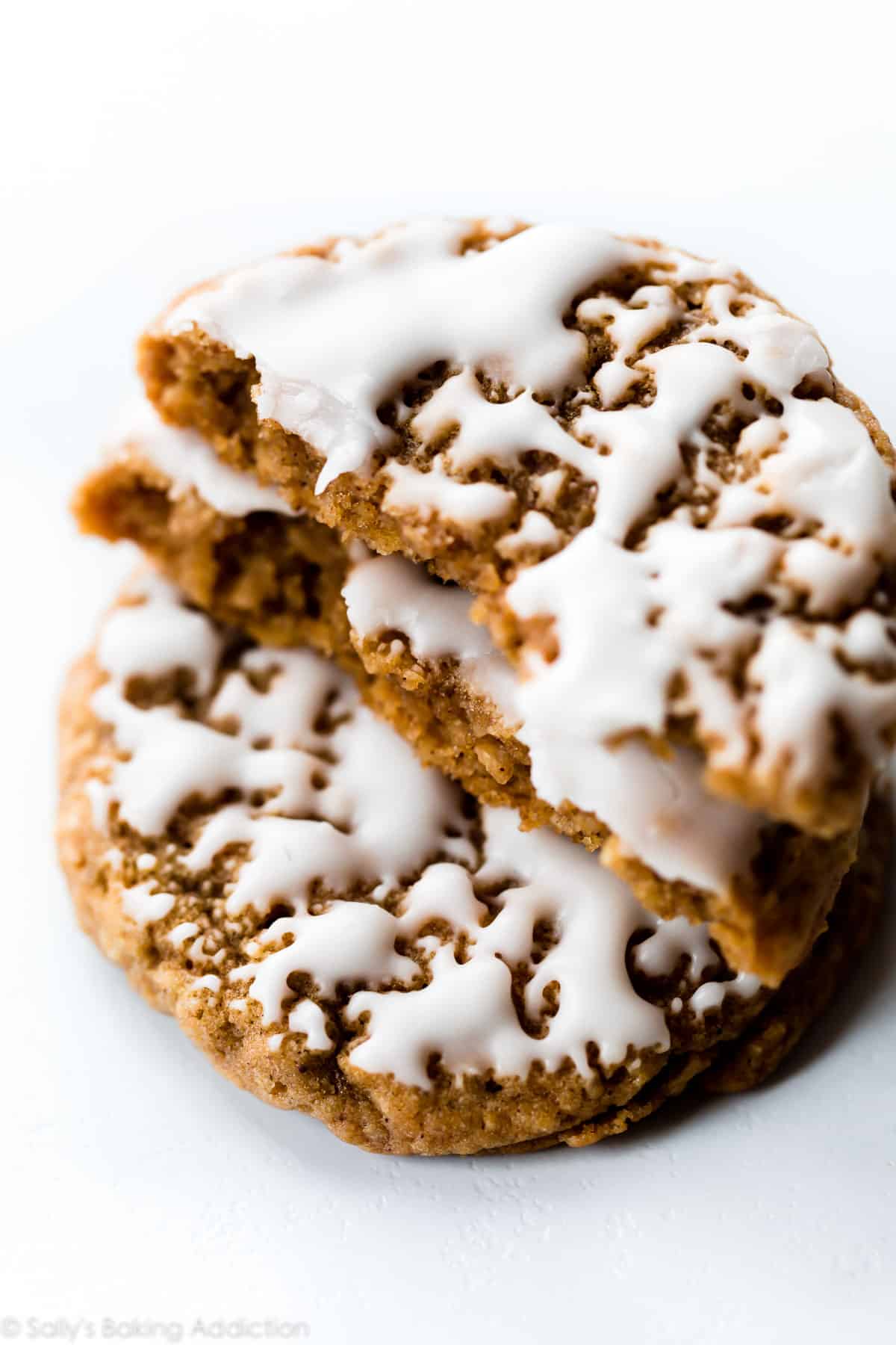 stack of iced oatmeal cookies